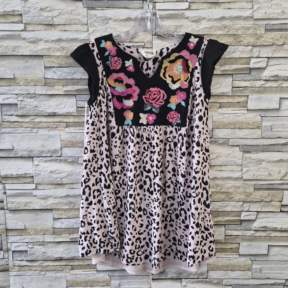 Savanna Jane Pink Leopard Print Sleeveless Tunic with Floral Embroidery
